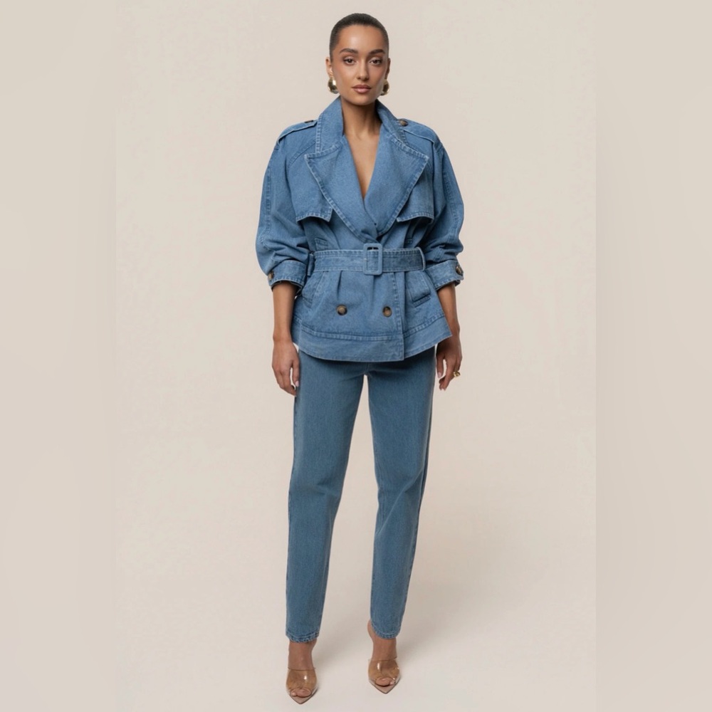 JLUXLABEL MEDIUM WASH DOUBLE BREASTED DENIM JACKET